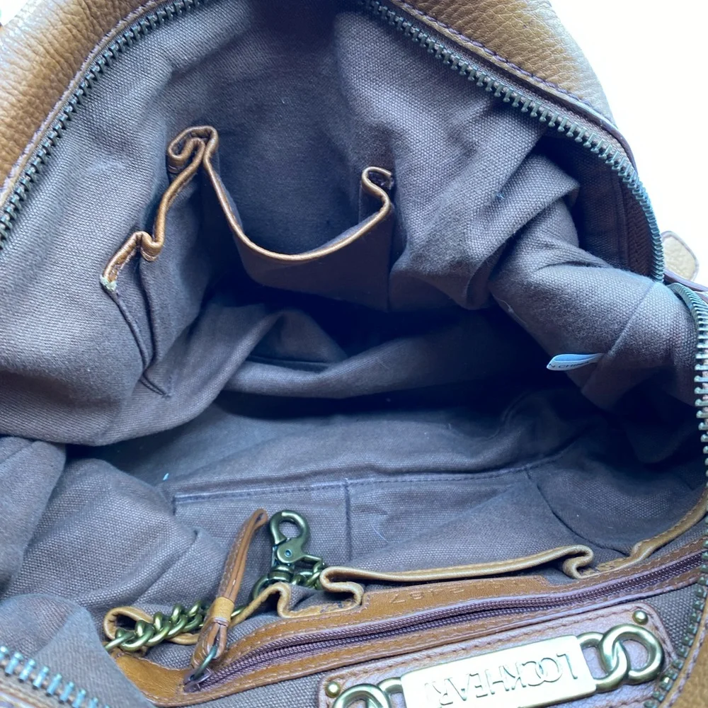 Lockheart satchel bag HEAVY pebbled leather tan brown w multi pockets Preowned - Picture 9 of 11